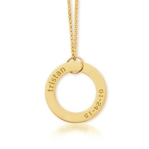 Gold Circle Pendant Necklace -  Name & Birthday | Tiny Tags