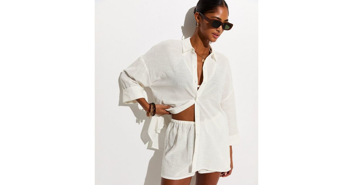 Beach White Oversized Cotton Slub Shirt | New Look | New Look (UK)