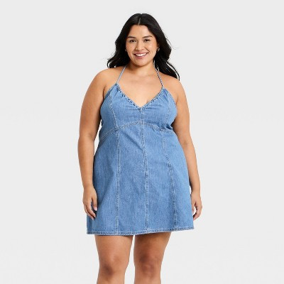 Women's Mini Halter Denim Dress - Universal Thread™ Medium Wash 4X | Target