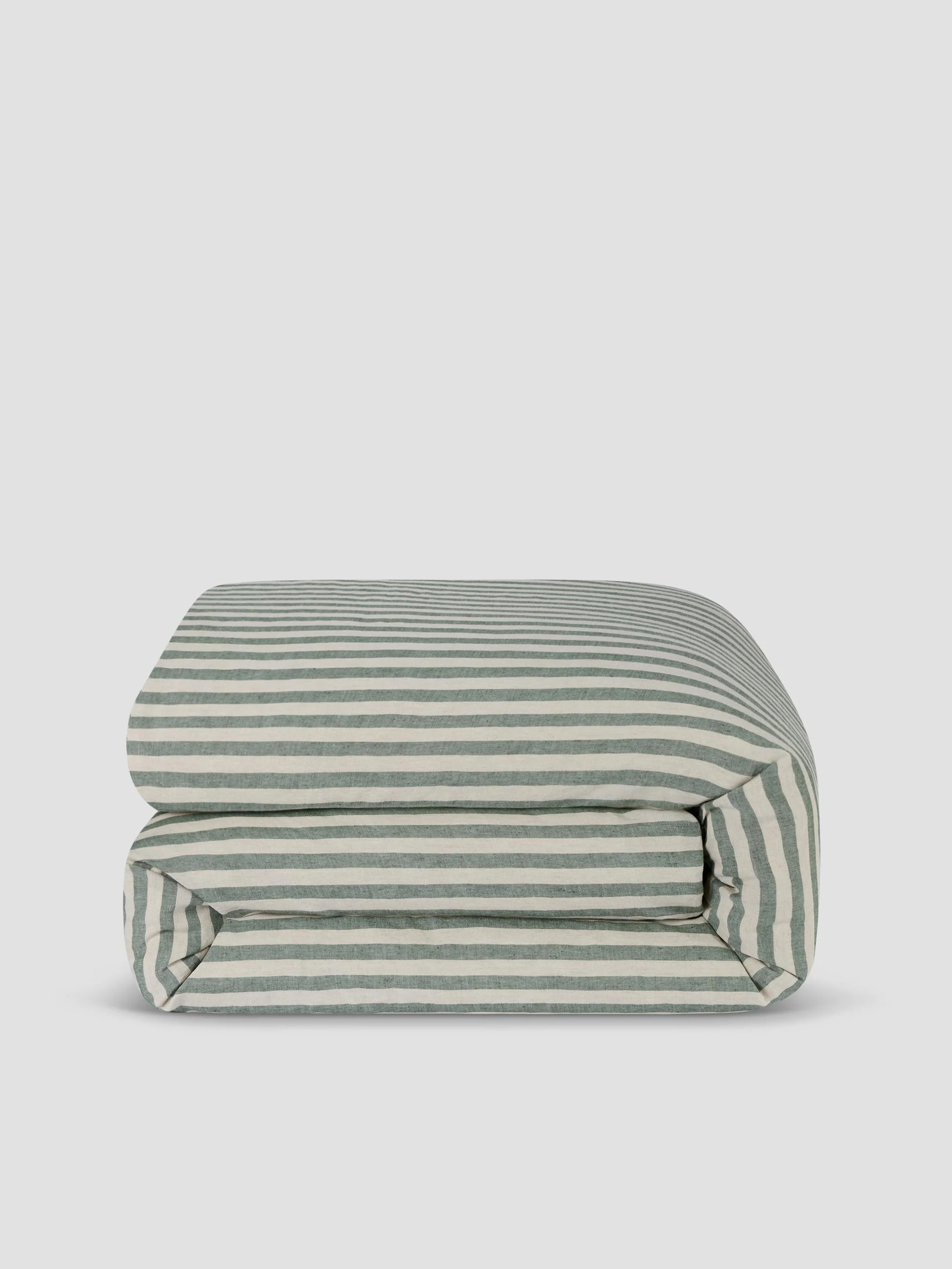 Fern Green Pembroke Stripe Linen Blend Duvet Cover | Piglet