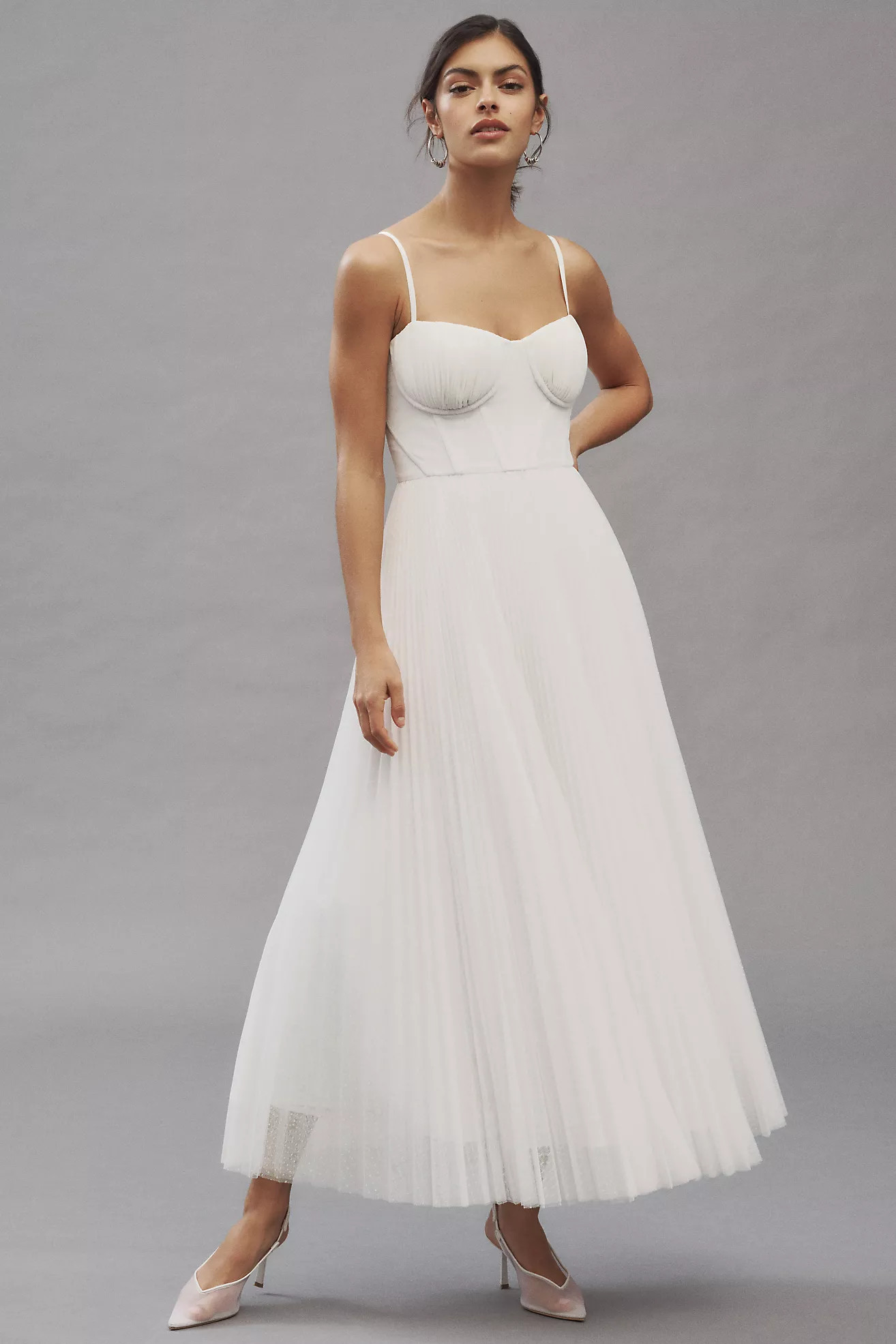 Hutch Amara Corset Pleated Tulle Fit & Flare Midi Dress | Anthropologie (US)