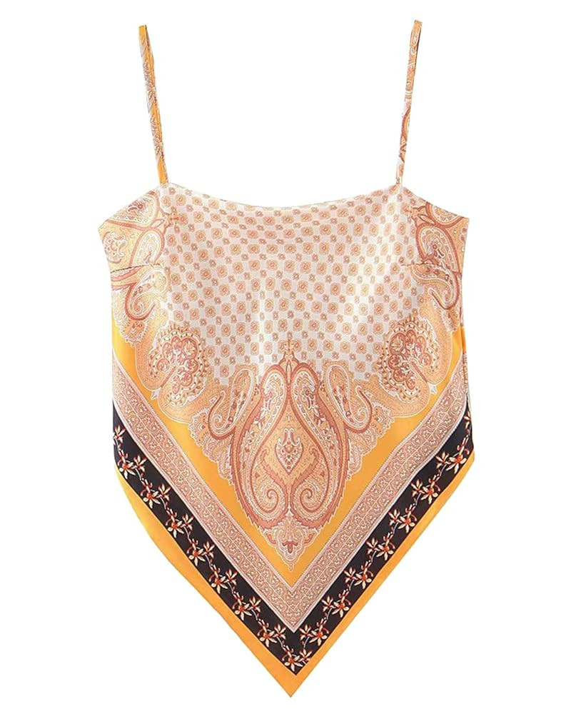 Women's Paisley Print Tie Back French Knot Hanky Hem Spaghetti Straps Handkerchief Cami Bandana T... | Amazon (US)