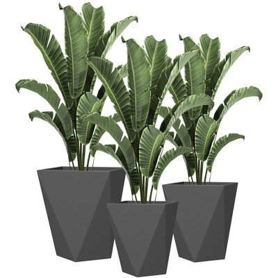 Outsunny Tall Planters Set of 3, MgO Indoor Outdoor Planters with Drainage Holes, Stackable Flower Pots for Garden, Patio, Balcony, Deck, Gray | Target