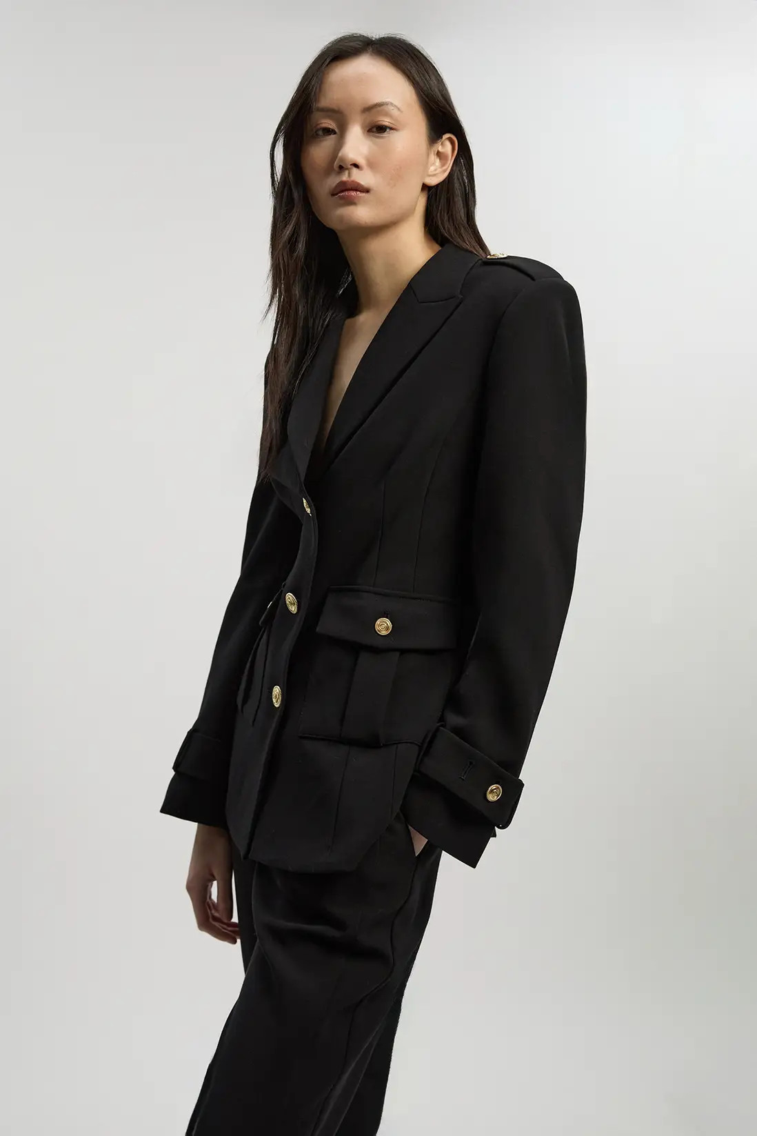 Jackets & Coats | Petite Compact Stretch Tailored Military Single Breasted Blazer | KarenMillen | Karen Millen UK + IE + DE + NL