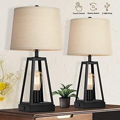 Set of 2 Farmhouse Touch Table Lamps with USB Ports, 3-Way Dimmable Bedside Nightstand Lamp, 2 Light | Amazon (US)