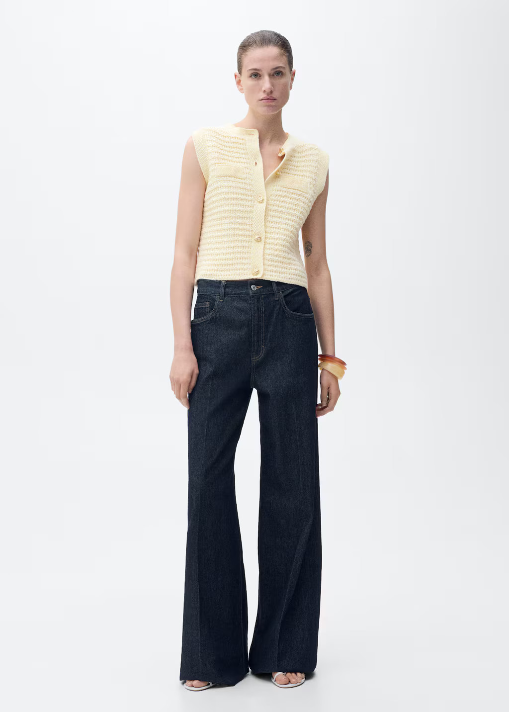 Knitted cardigan with jewel button pastel yellow - Women - M - MANGO | Mango (US/MX/AU)