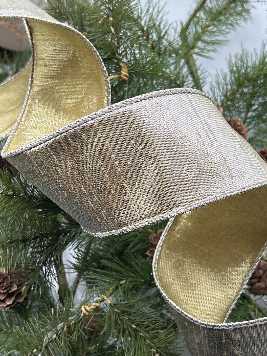 2.5" Metallic Platinum Ribbon ~ Metallic Gold Back ~ Wired Edges ~ D Stevens ~ 10 Yard Roll - Ets... | Etsy (US)