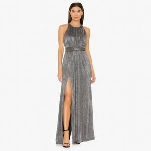 HALSTON HERITAGE REVOLVE High Neck Metallic Maxi Dress in‎ Steel Gray Size 8 | Poshmark
