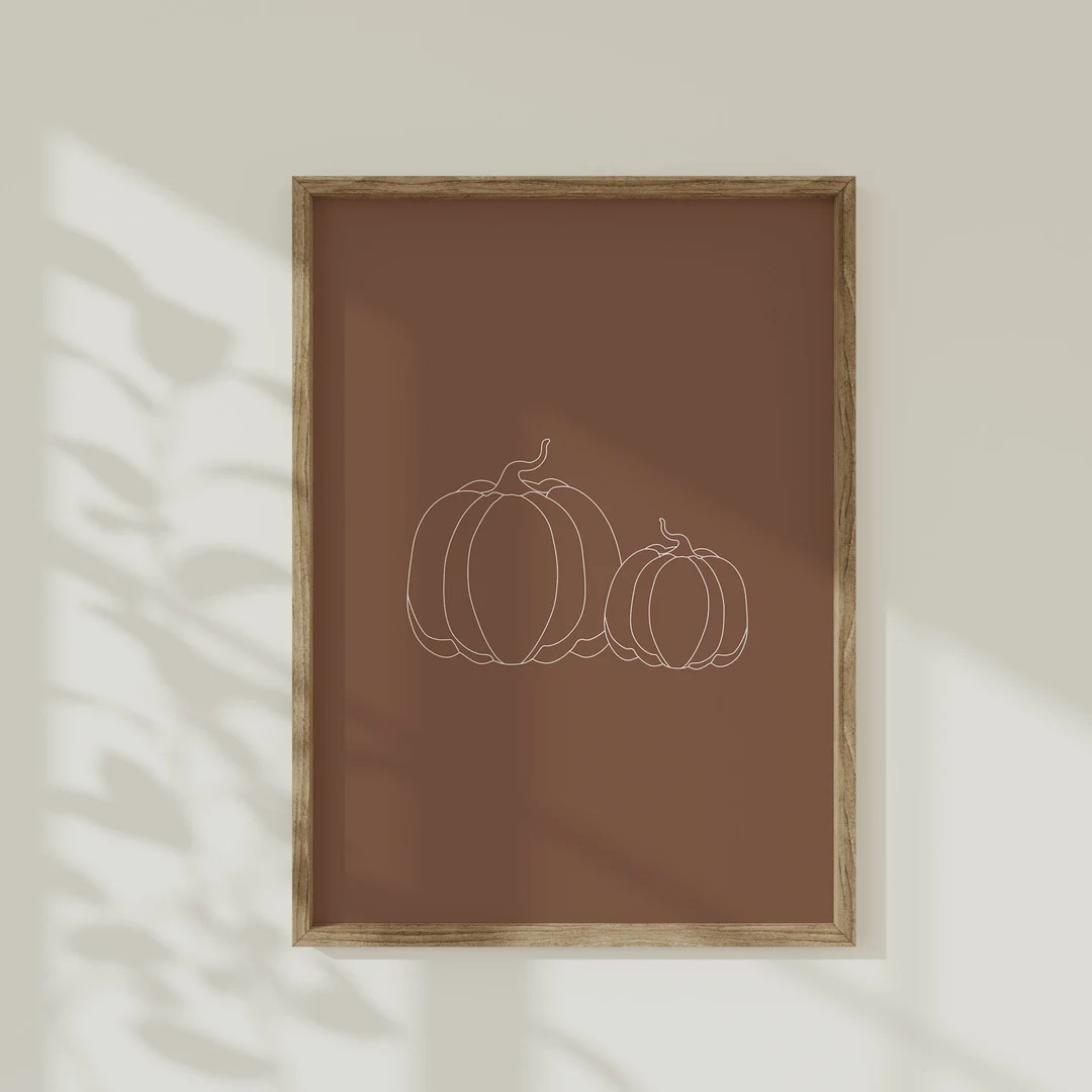 Line Art Pumpkin Print Neutral Fall Decor Brown Pumpkin Wall Art Modern Fall Decor Thanksgiving D... | Etsy (US)