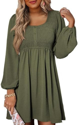 Dokotoo Fall Dresses for Women 2026 Casual Long Sleeve Mini Dress | Smocked Crewneck, Button Up, ... | Amazon (US)