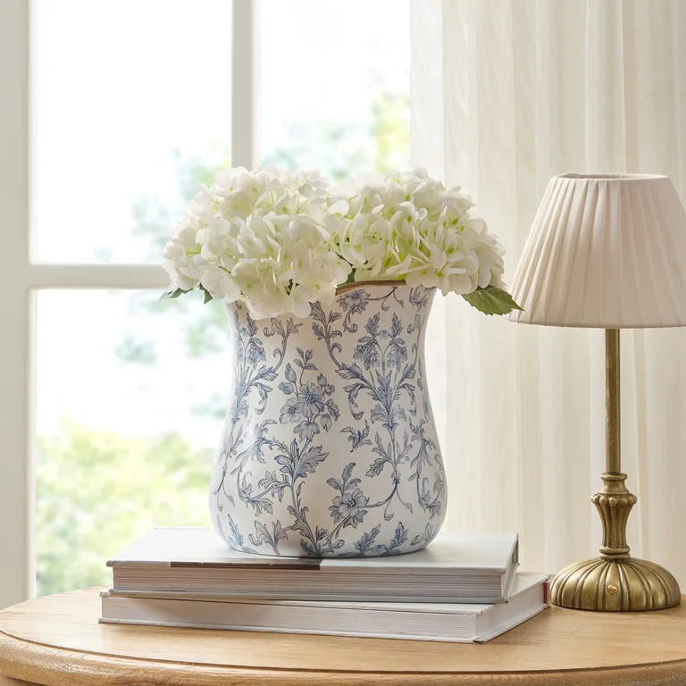 My Texas House 8" White/Blue Floral Scallop Trim Ceramic Vase | Walmart (US)