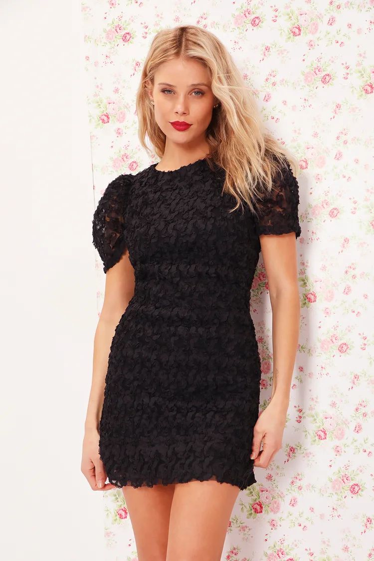 Always For You Black Puff Sleeve Mini Dress | Lulus (US)