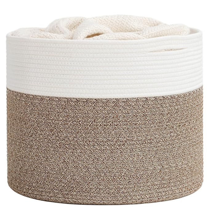 Goodpick Large Cotton Rope Basket, Blanket Basket Living Room 15.8"x15.8"x13.8"-Baby Laundry Bask... | Amazon (US)