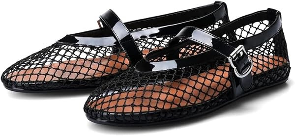Mesh Ballet Flats for Women Fishnet Ballerina Flats Buckle Strap Mesh Ballet Shoes Wide Width Casual Summer Dress Flat Shoes | Amazon (UK)