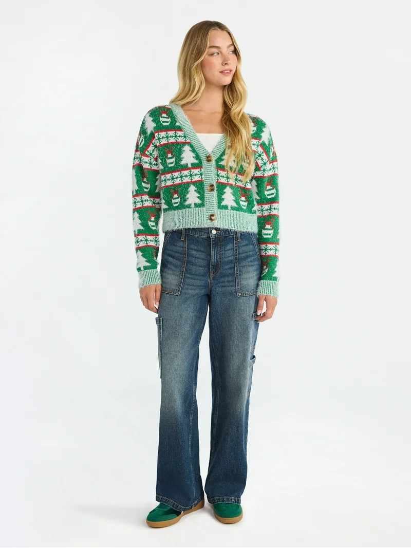 No Boundaries Cárdigan Navideño Bordado Mujer y Mujer Plus | Walmart (US)