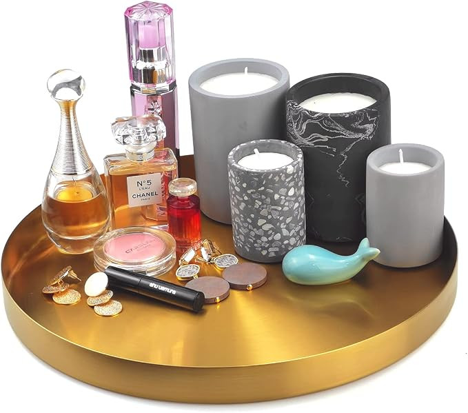 FREELOVE Round Gold Serving Tray, Decorative Platters and Trays for Perfume Jewelry Comestics Foo... | Amazon (US)