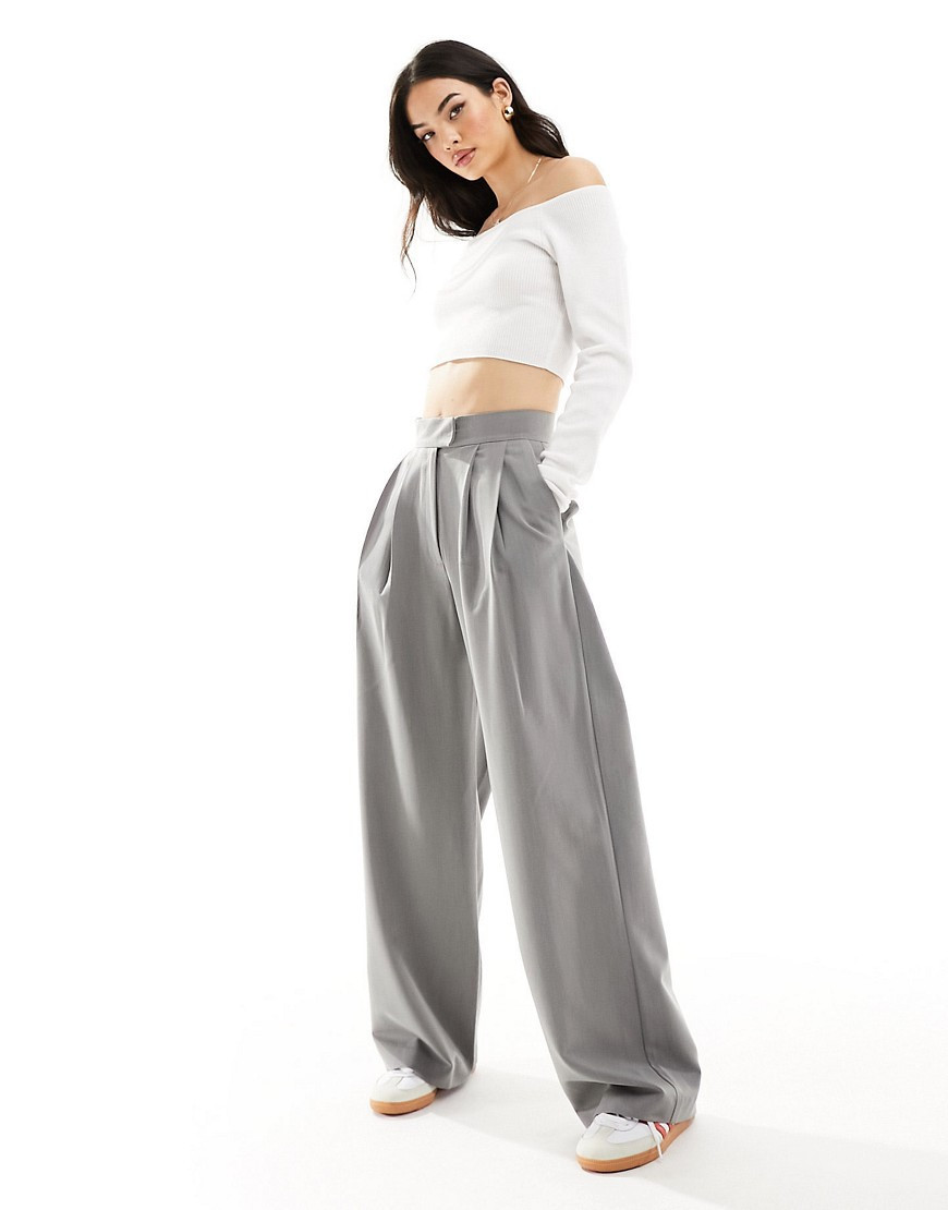 ASOS DESIGN tailored wide leg pants with pleat detail in gray | ASOS (Global)