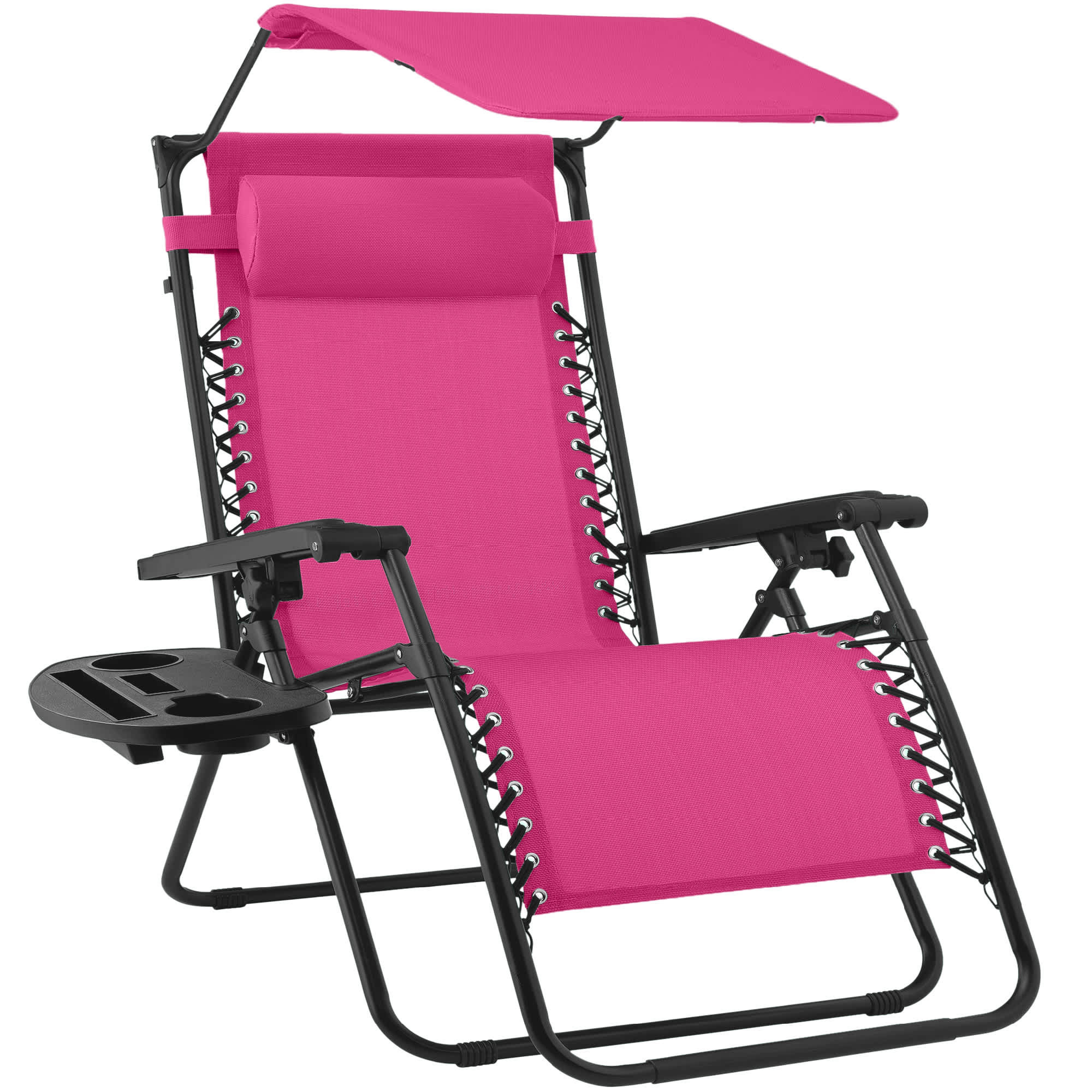 Best Choice Products Folding Zero Gravity Recliner Patio Lounge Chair w/ Canopy Shade Headrest Tray - Hot Pink/Black one_size | SKY9712 | Lowe's