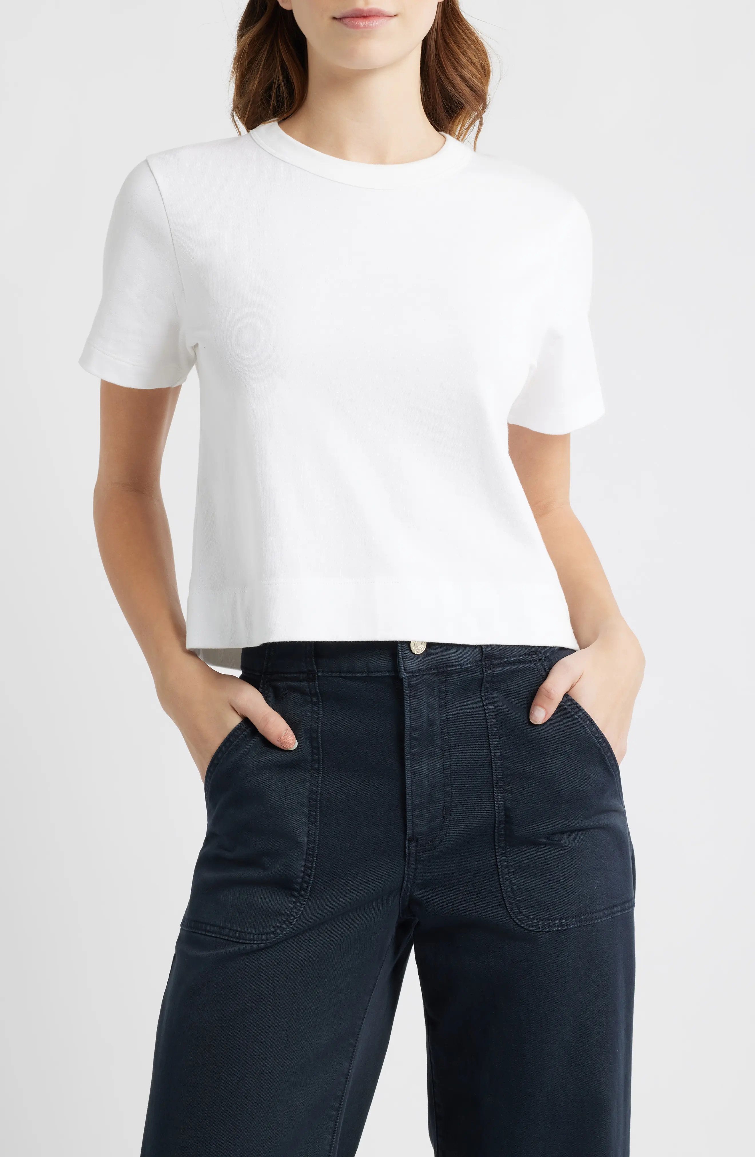 FRAME The Boxy Crop T-Shirt in White at Nordstrom, Size Medium | Nordstrom