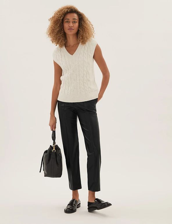 Leather Look Textured Straight Leg Trousers | M&S Collection | M&S | Marks & Spencer (UK)