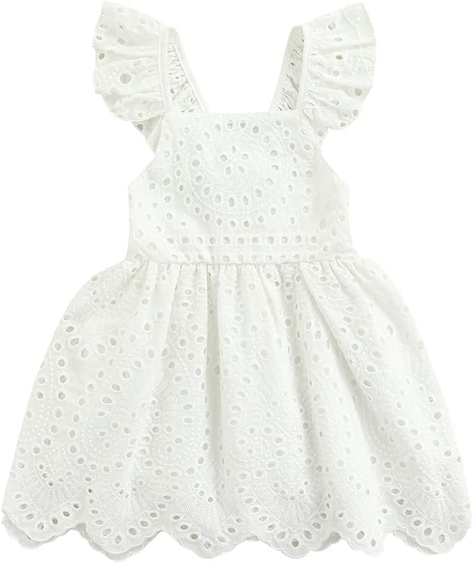 Amazon.com: Kids Toddler Little Girl Sleeveless Lace Dress Ruffle Backless Hollow Out Summer Sund... | Amazon (US)