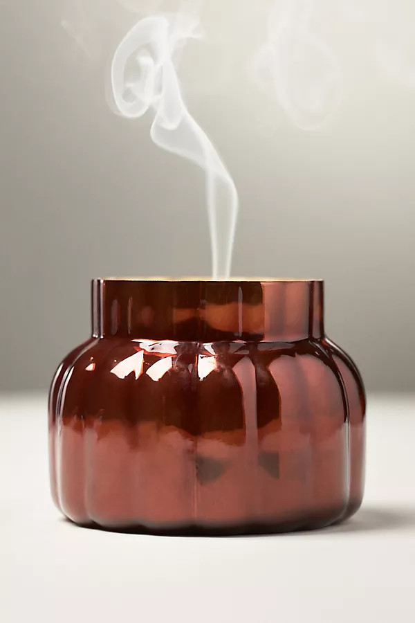 Capri Blue Pumpkin Clove Brown Ribbed Glass Candle | Anthropologie (US)