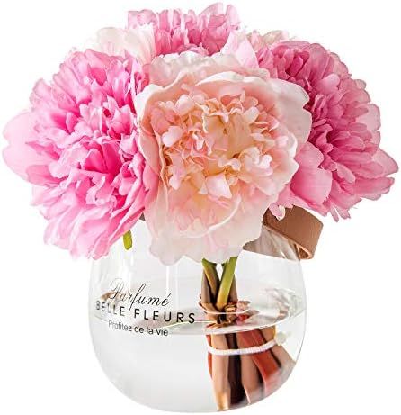 Billibobbi ,Artificial Flowers with Vase, Fake Silk Peony Flowers in Glass Vase, for Home Wedding Of | Amazon (US)