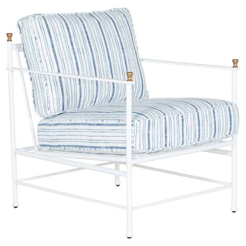 Frances White Lounge Chair, Linen Indigo Stripe | One Kings Lane