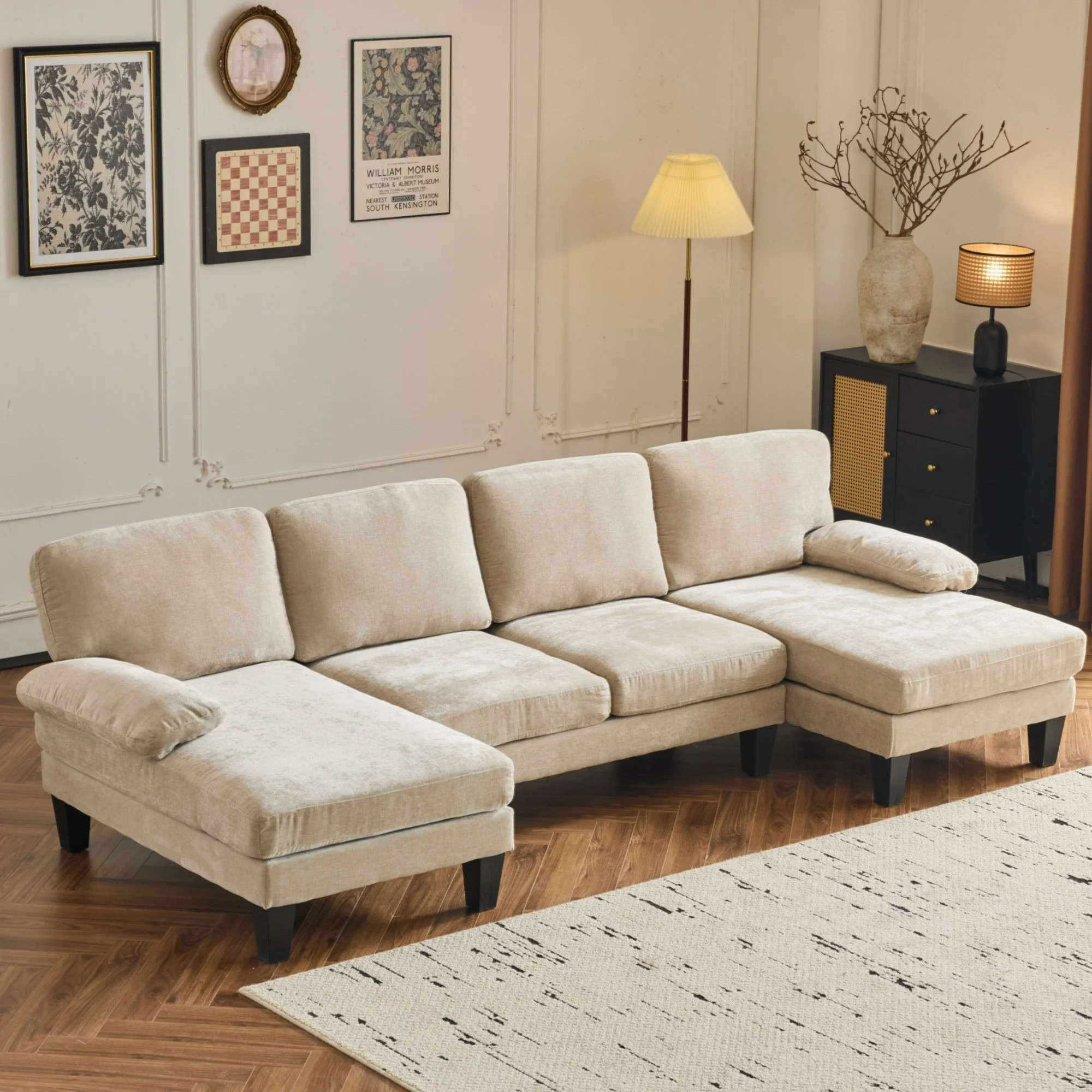 Ktaxon U-Shaped Sectional Sofa, 111"  Chenille Couch, 4 Seat Lounge Sleeper with Double Chaise fo... | Walmart (US)