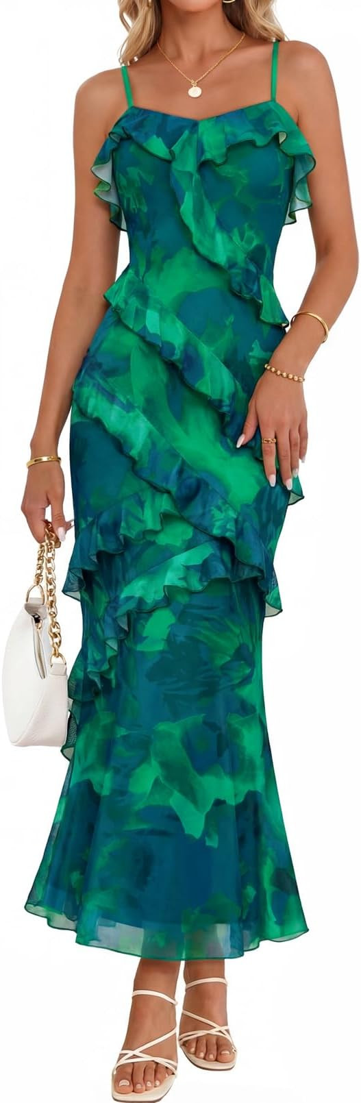 MEROKEETY Summer Floral Wedding Guest Maxi Dress Women 2026 Vacation Formal Bodycon Spaghetti Str... | Amazon (US)