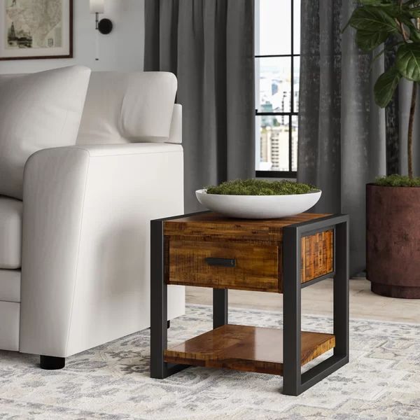 Telfair 24'' Tall Solid Wood Sled End Table with Storage | Wayfair North America