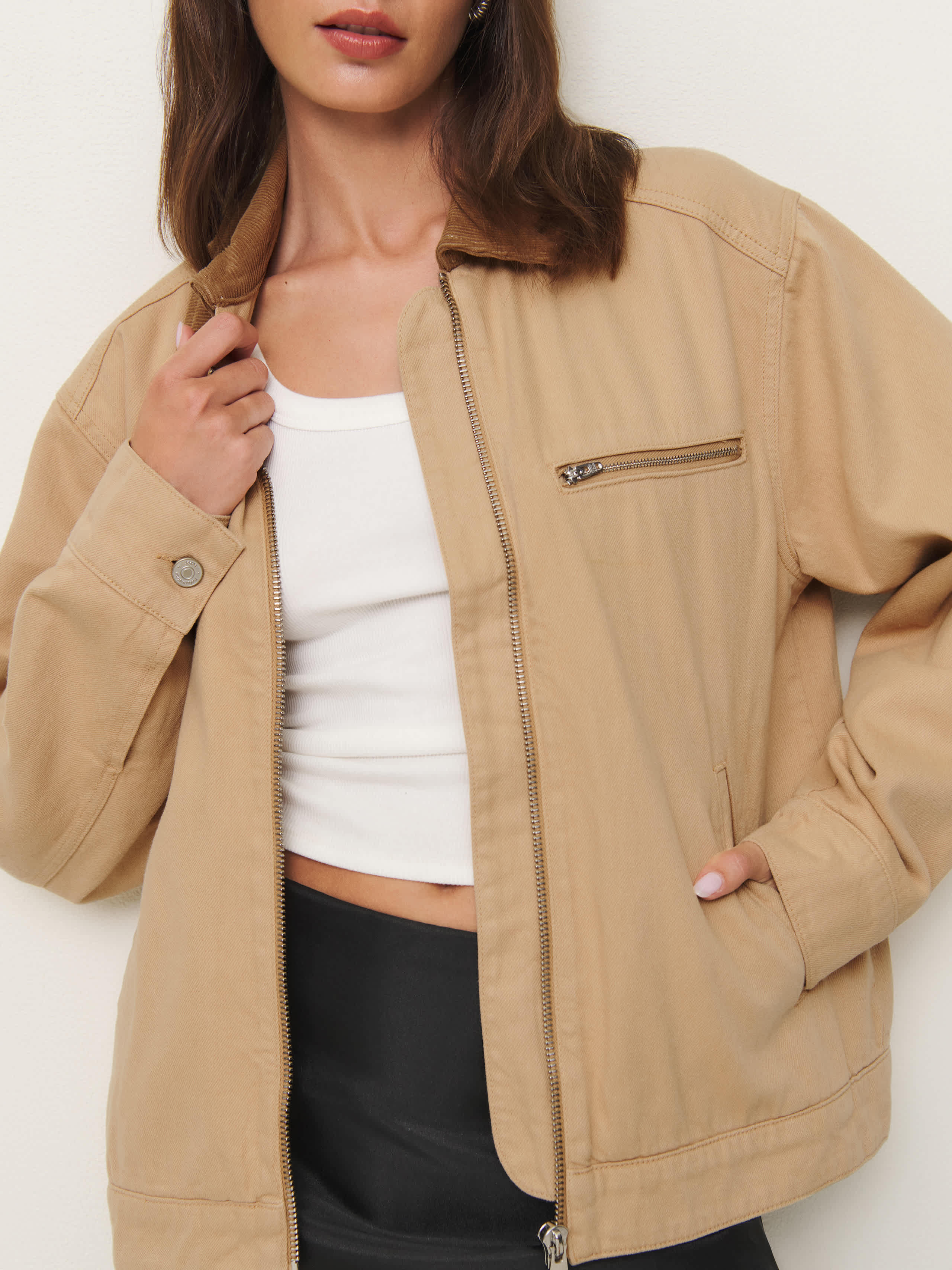 Reformation Harrison Utility Jacket Brown Small | Reformation (Global)