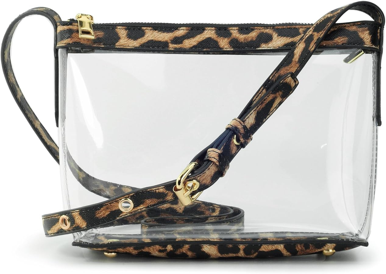 Clear Zipper Cross Body Bag with Vegan Leather Trim | Amazon (US)