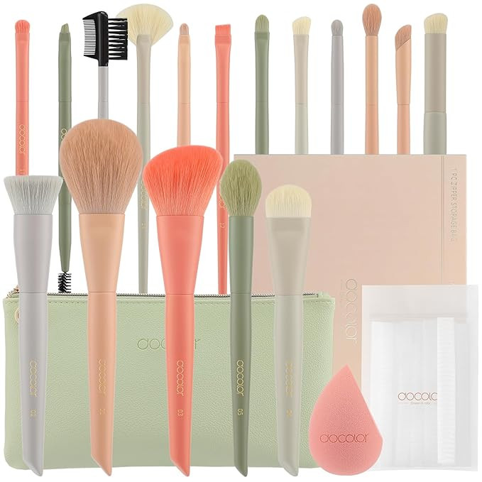 Docolor Makeup Brushes Set 17Pcs Morandi Makeup Brushes with Makeup Bag and Makeup Sponge and Bru... | Amazon (US)