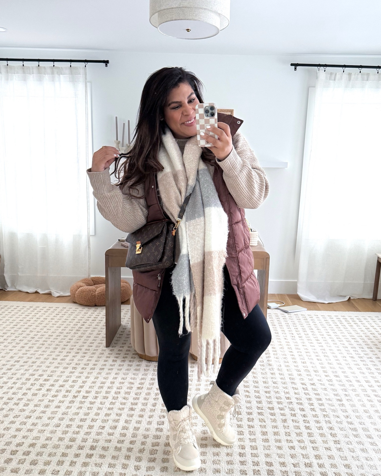 midsize winter ootd : bundled up for snow!! I’m 5’9” size 12/XL & 25 weeks pregnant wearing a size XL in vest, sweater, cami & a size L for leggings

#LTKootd #LTKBump #LTKMidsize