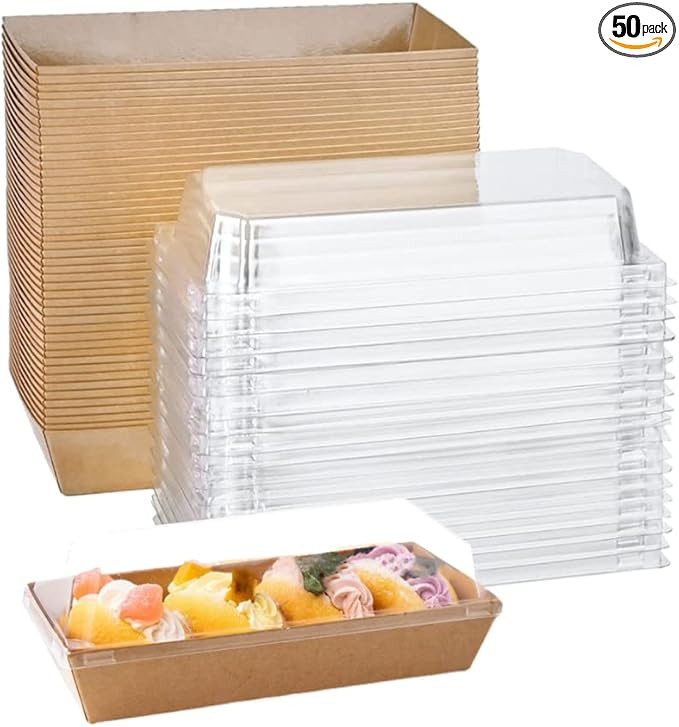 50 Pack Paper Charcuterie Boxes with Clear Lids, 7.5'' Brown Disposable Food Containers Bakery Bo... | Amazon (US)