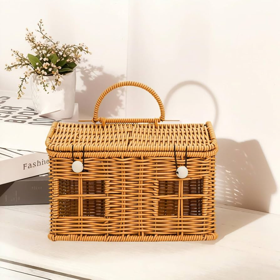 Covzoe Small Rattan House Shaped Basket, Mini Creative Garden Harvest Plastic Wicker Shelf Organi... | Amazon (US)