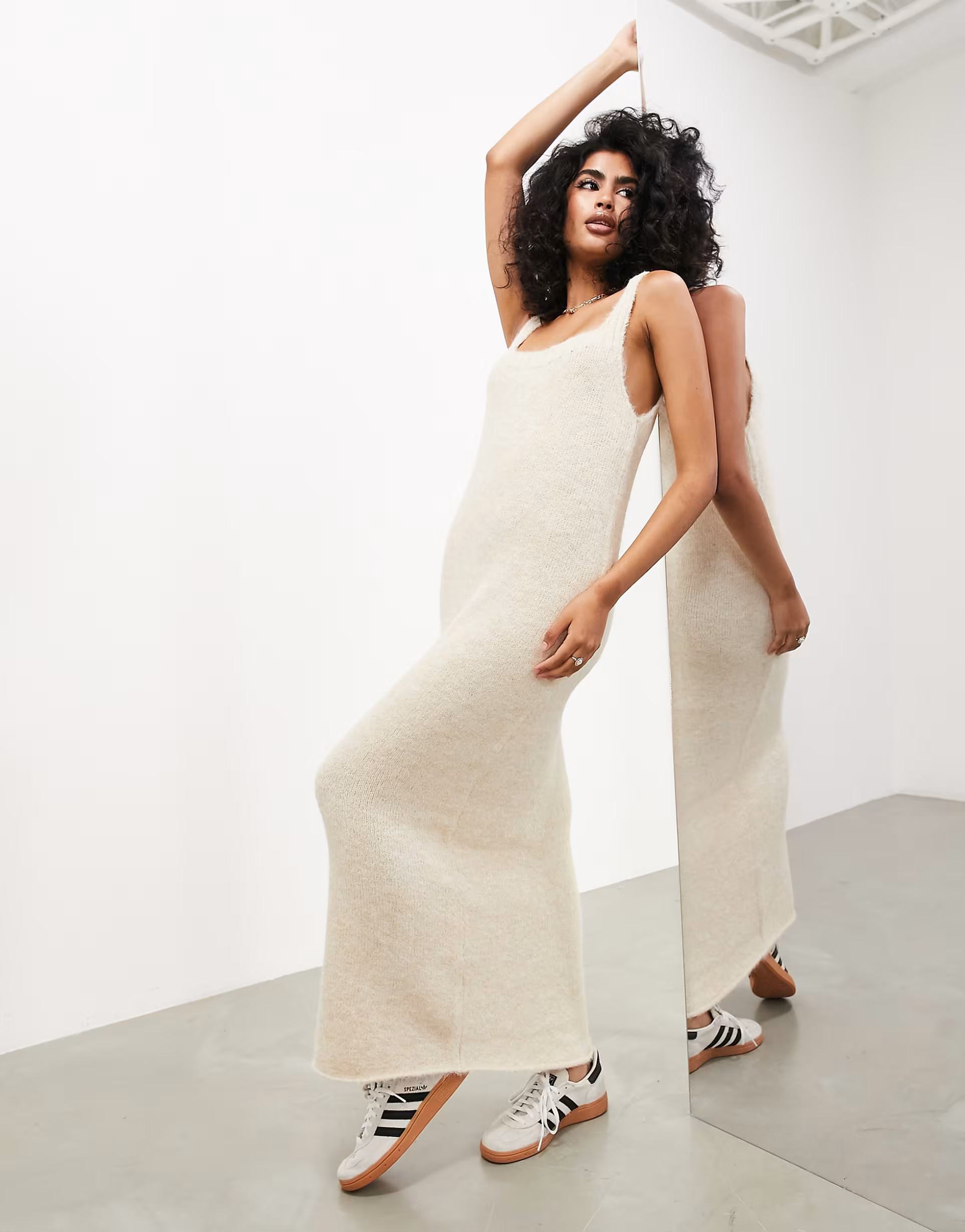ASOS EDITION sleeveless knit maxi dress in stone | ASOS (Global)