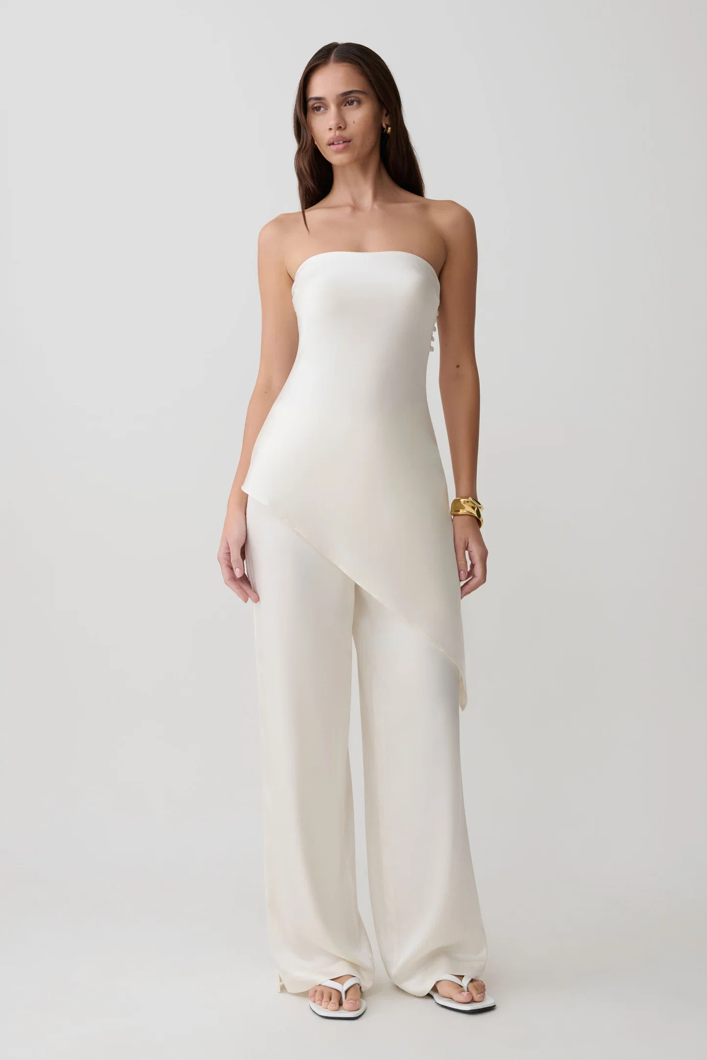 Kayla Silk Blend Strapless Asymmetric Top - Ivory | Meshki UK