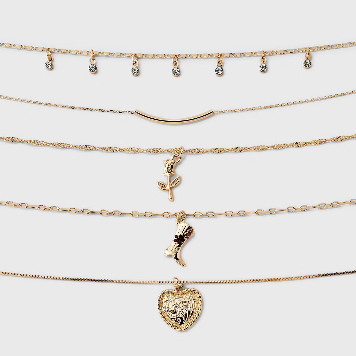 Mixed Rose and Heart Choker Necklace Set 5pc - Wild Fable™ Gold | Target