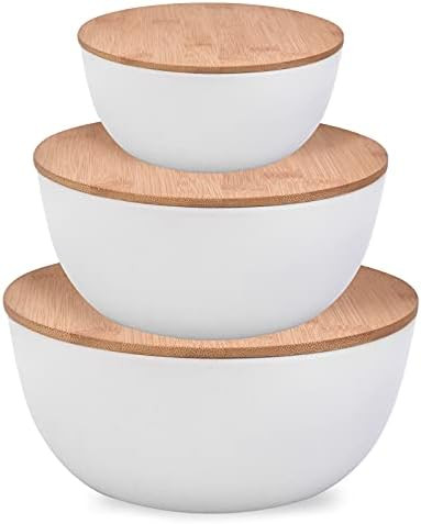 Panghuhu88 Salad Bowl with Lid, Set of 3 (7" + 8.8" + 11") Serving Bowl with Bamboo Cover, Bamboo... | Amazon (US)