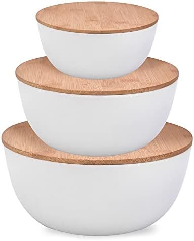 Amazon.com: Panghuhu88 Salad Bowl with Lid, Set of 3 (7" + 8.8" + 11") Serving Bowl with Bamboo C... | Amazon (US)