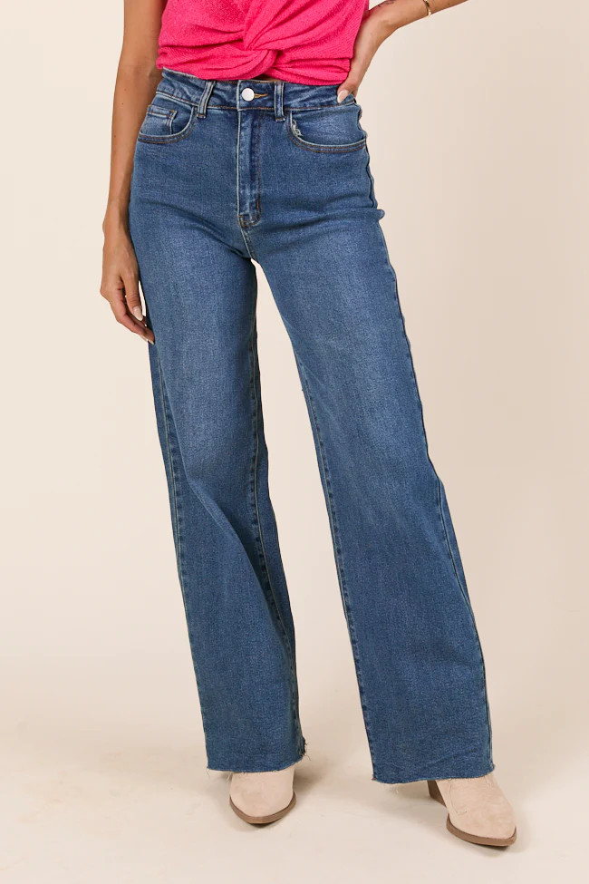 Kelsea Dark Wash Wide Leg Jeans | Pink Lily