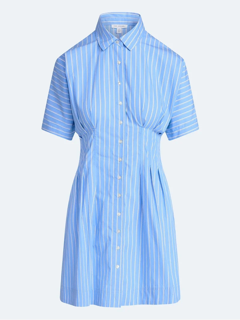 Free Assembly Women's Cotton Corset Mini Shirtdress with Short Sleeves, Sizes XS-XXL | Walmart (US)