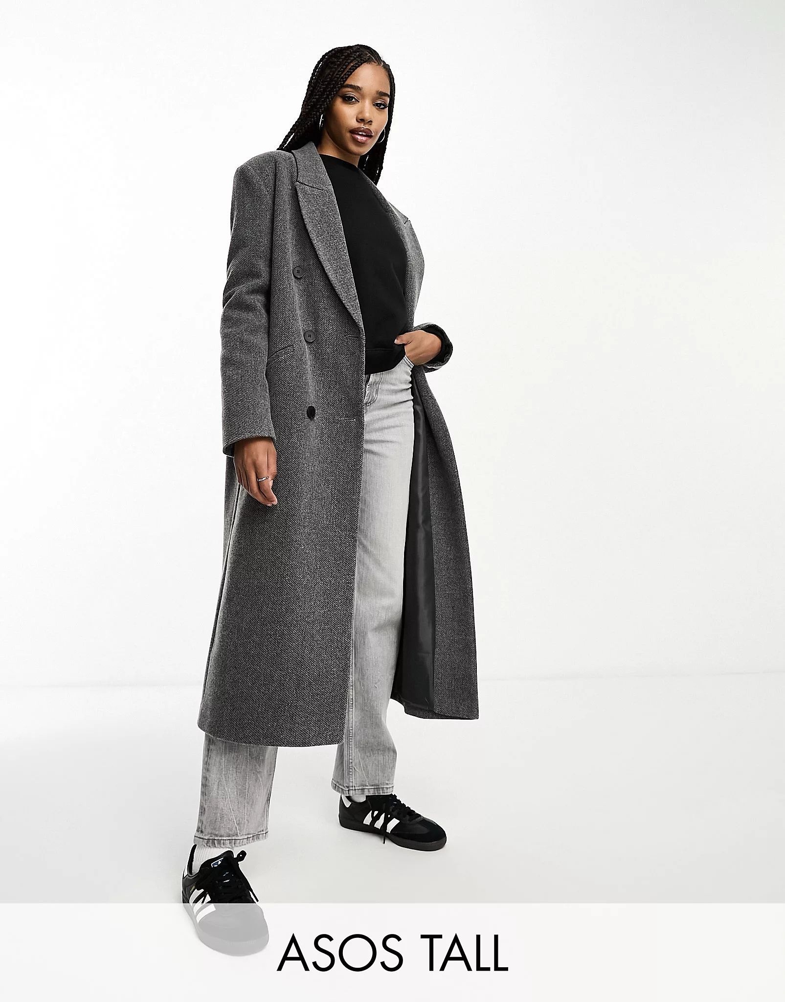 ASOS DESIGN Tall twill dad coat in school gray | ASOS (Global)