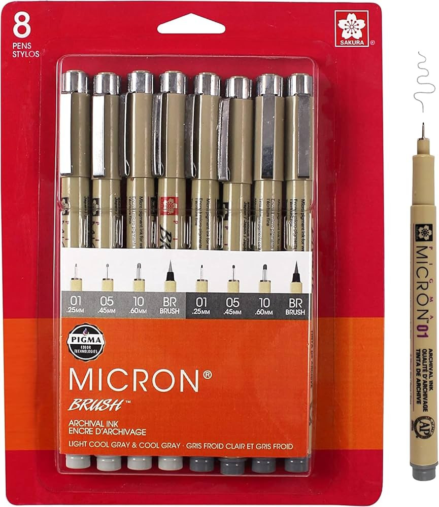 SAKURA Pigma Micron Fineliner Pens - Archival Gray Ink Pens - Pens for Writing, Drawing, or Journ... | Amazon (US)