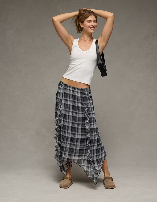 AE High-Waisted Plaid Maxi Skirt | American Eagle Outfitters (US & CA)