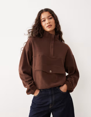 ASOS DESIGN Supersoft funnel neck top with bubble hem in coffee | ASOS (Global)