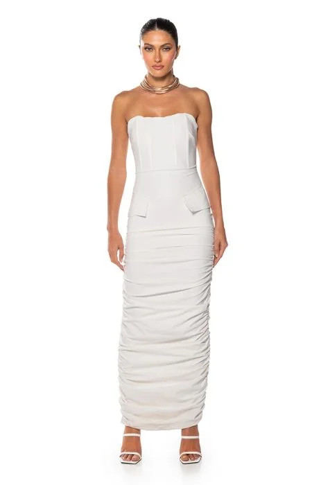 ASH STRAPLESS CARGO MAXI DRESS IN IVORY | AKIRA