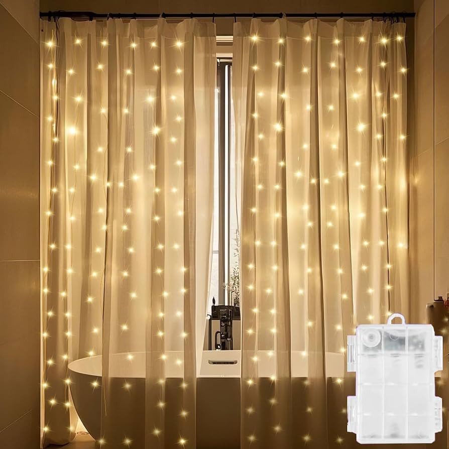 Solhice Curtain Shower Light, 72 x 72 Inches Battery Operated Waterproof Curtains Fairy Lights wi... | Amazon (US)